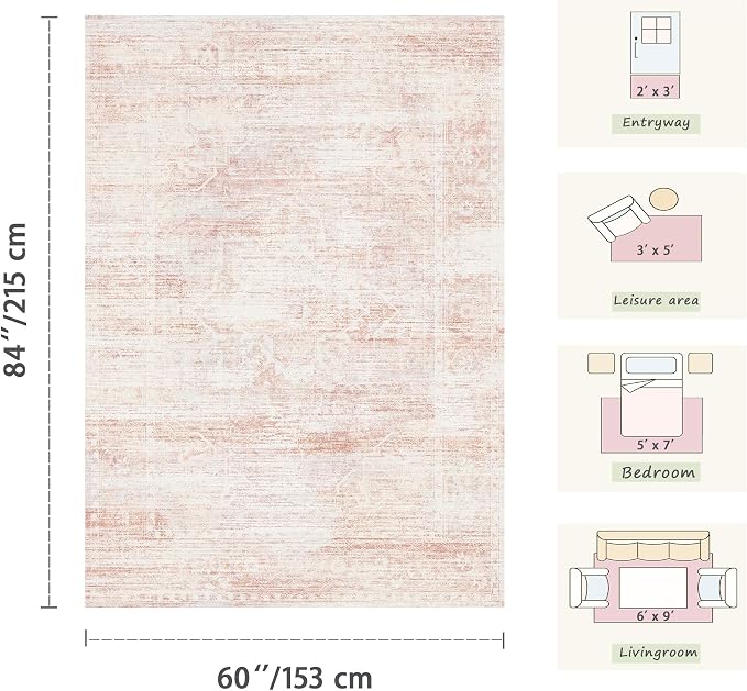 Latte&Fog Large Area Rugs 9x12 for Living Room, Washable Pink Rugs for Girls - Image 2