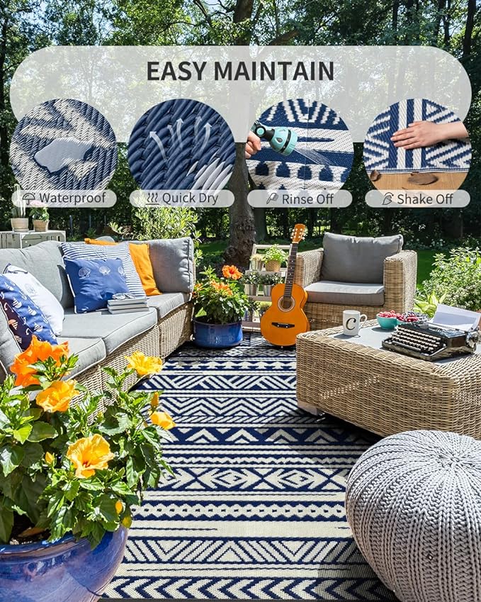 MontVoo-Outdoor Rug Carpet Waterproof 5x8 ft Reversible Patio Rug RV Camping - Image 2