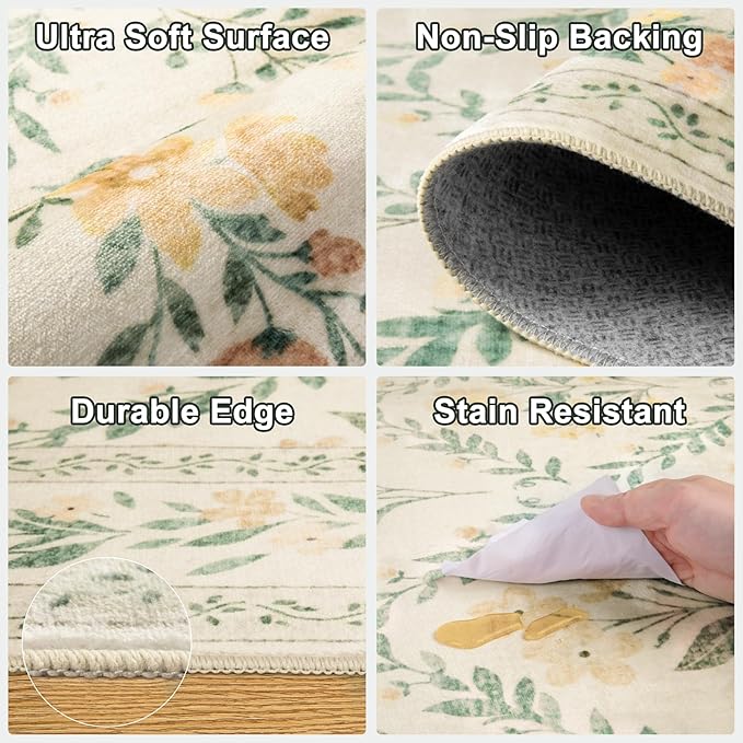 10x14 Area Rugs for Living Room: Floral Washable Rug Vintage Large Soft Boho - Image 6