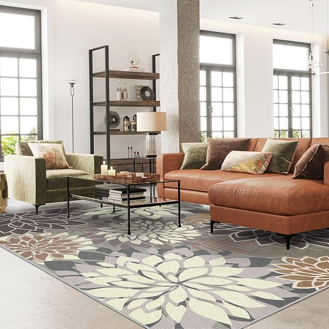 6x9 Outdoor Area Rug Washable Multicolored Patio Rug Tropical Botanical Floral - Image 2
