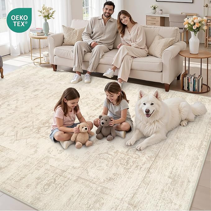 3x5 Area Rugs for Living Room: Vintage Boho Neutral Washable Rug Indoor Soft - Image 8