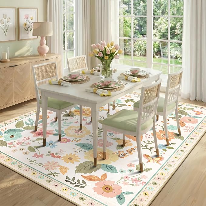 RELEANY Floral 8x10 Area Rugs Washable Print Boho Cute Carpet Non Slip Flower - Image 8
