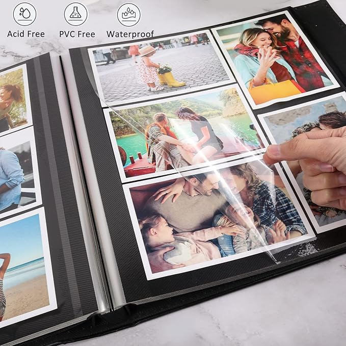 RECUTMS Photo Album Self Adhesive, Magnetic Self-Stick 60 Page Scrapbook Photo Album Black Inner Page for Family Wedding Baby Birthday Christmas Anniversary Holds 3x5 4x6 5x7 6x8 8x10 Photos