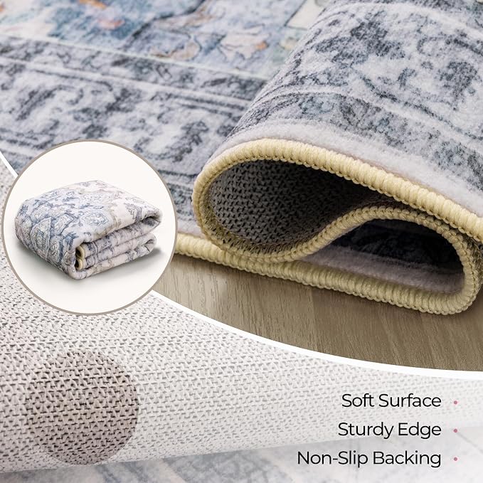 CAPALOCA Machine Washable Rugs Nursery Rug 6ft Cute Girl Non Slip Low Pile - Image 2