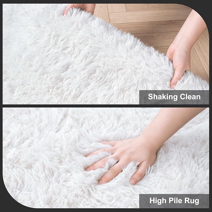 Shag Area Rugs for Bedroom Living Room, 4X6 Ultra Soft White Fluffy Area Rugs - Image 5