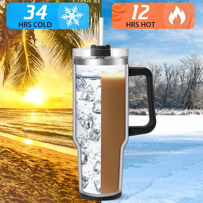 TaroKitc 40 oz Tumbler with Handle | Stainless Steel Insulated Travel Mug Iced - Image 3
