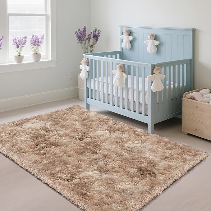 Fluffy Rug Shag Area Rug, Mottling Beige 5x8 Area Rugs - Image 2