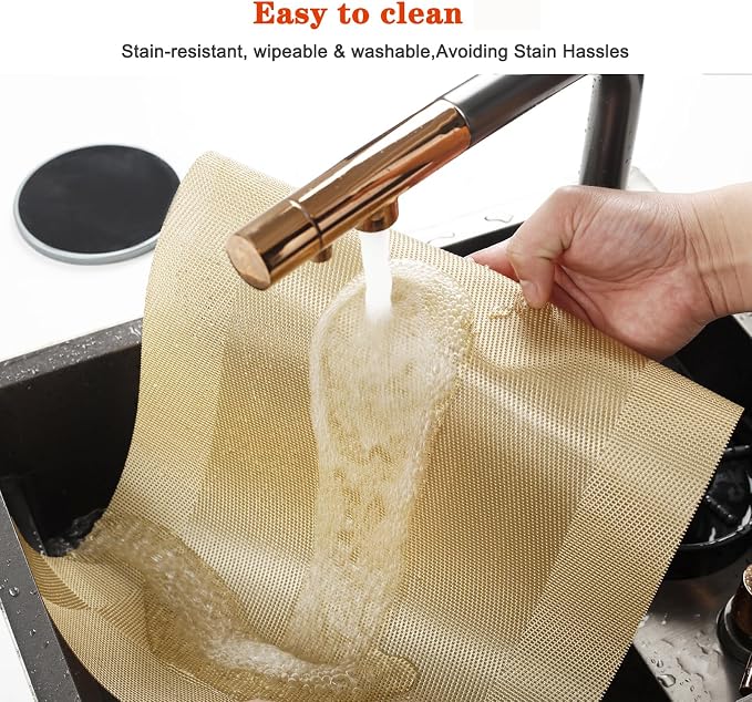 Placemats Set of 8, Vinyl Woven Gold Non Slip Table Mats | Heat Resistant - Image 5