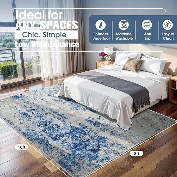 8x10 Area Rugs for Living Room Rug Washable: Abstract Large Rug for Dining Room - Image 2