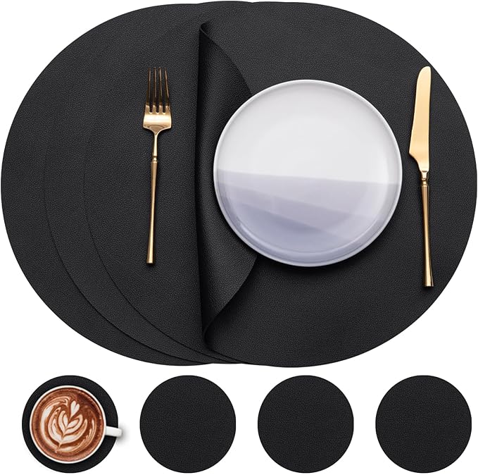 Myir JUN 15 Inches Round Placemats Set of 4 Faux Leather Place Mats | by MyirJUN