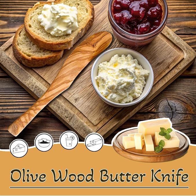 Olive Wood Butter Spreader, 6.8 Inch Handmade Butter Knife Set of 5 | Olive - Image 4