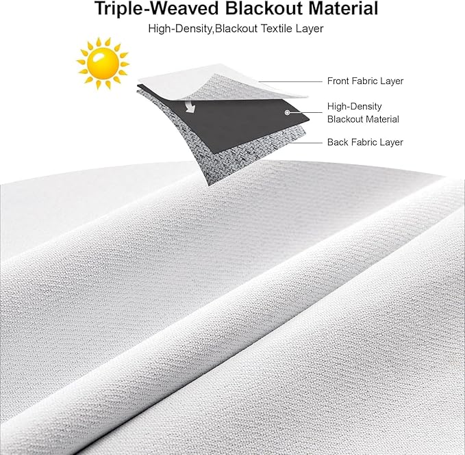 Joydeco Faux Linen Blackout Curtains for Bedroom,White Blackout Curtains 120 inches Long,100% Blackout Solid Thermal Insulated Window Drapes Luxury Decor for Living Room（W52xL120 Inch,White）