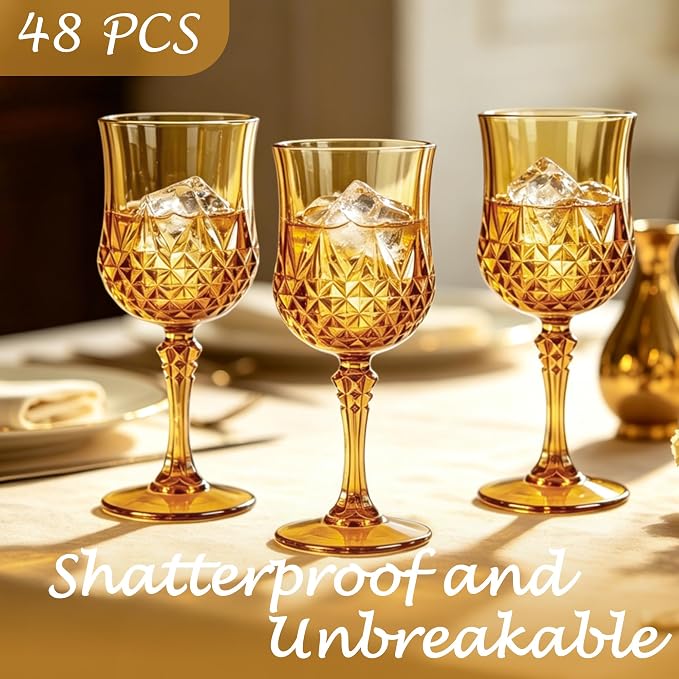 48Pack Plastic Wine Glasses, 7oz Vintage Goblets - Image 4