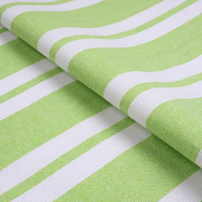 Encasa XO Table Runner, Woven Cotton Dining Runner 13"x94" Franca Lime Stripes - Image 6