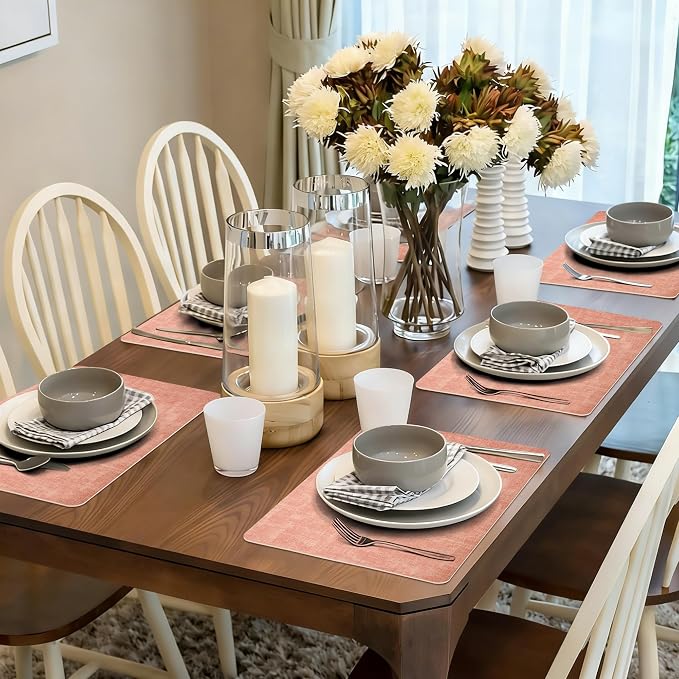 Maxpearl Faux Leather Placemats Set of 6, Peachy Pink | Waterproof - Image 8