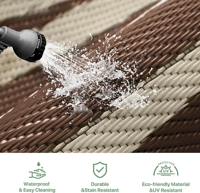 GENIMO Outdoor Rug Waterproof for Patio Decor, Round 10' Foldable Reversible - Image 6