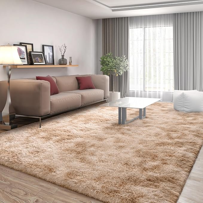 FlyDOIT Large Area Rugs for Living Room, 4x6 Feet Tie-Dyed Beige Shaggy Rug - Image 2