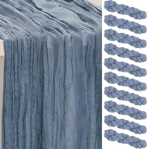 10 Pack Dusty Blue Cheesecloth Table Runner 35x120 Inch 10Ft Rustic Gauze by SuBleer