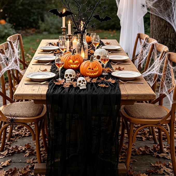 3Pcs Black Table Runner, 10FT Black Cheesecloth Halloween Table Runner - Image 6