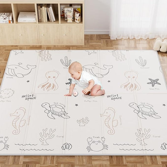 79x71 Foldable Play Mat for Baby, Extra Large Foam Play Mat Tummy Time and Crawling Mat, Waterproof & Anti-Slip Reversible Portable Baby Floor Mat for Infant, Toddler