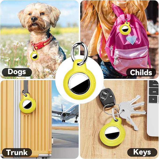 Upgrade Waterproof 2 Pack Airtags Holder with Apple Airtags Keychain, Hard PC Air Tag Case, Anti-Scratch & Shock Air tag Holder, Men's Women's Keyrings & Keychains-Black+Yellow
