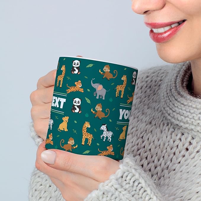 Personalized Mug for Kids - Zoo Animals - Custom Name/Text, Ceramic Hot Chocolate/Cocoa/Coffee Cup for Boys/Girls, Birthday/Christmas/Holiday Gift - 11 oz, White Handle