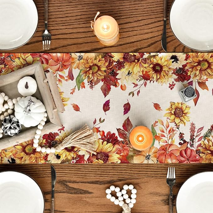 Artoid Mode 210 GSM Fall Table Runner 13x108 Inch Home Party Decor | Sunflower - Image 4