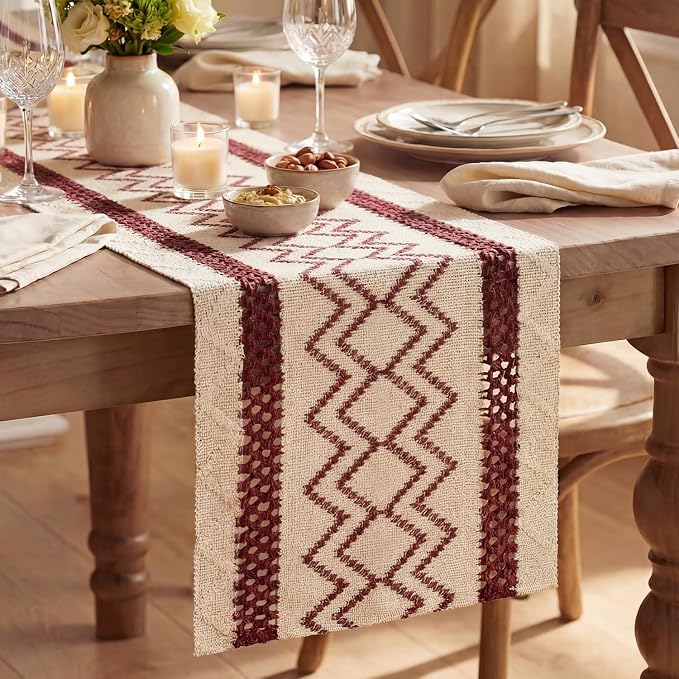 Artoid Mode Red Stripe Diamond Woven Table Runner 12x36 Inch | Holiday by ArtoidMode