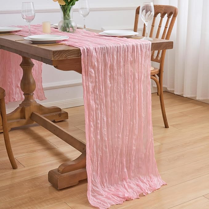 Asee'm 3pcs Blush Pink Cheesecloth Table Runner Summer 10FT Gauze Sheer | Boho - Image 7