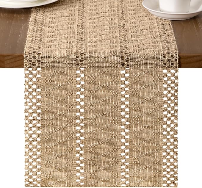 MLMW Boho Table Runner 48 inches Small Coffee Table Runner Rustic Burlap by MLMW