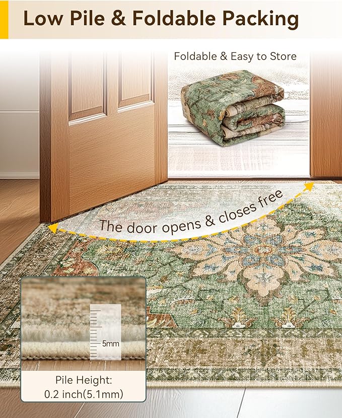 RELEANY Area Rugs Runner 3'x20' Washable Non-Slip, Floral Vintage Distress - Image 4
