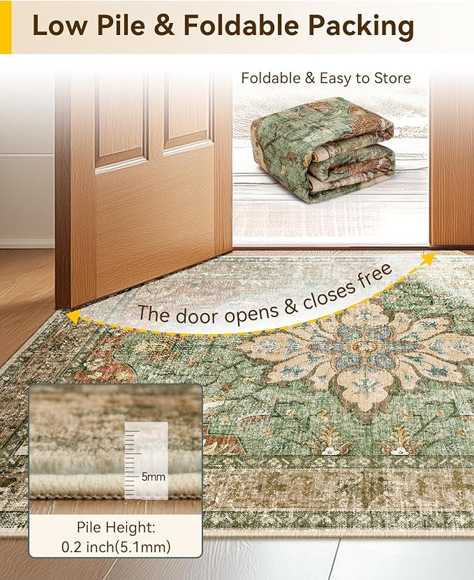 RELEANY Area Rugs 5'x7' Washable Non-Slip, Floral Vintage Distress Medallion - Image 7