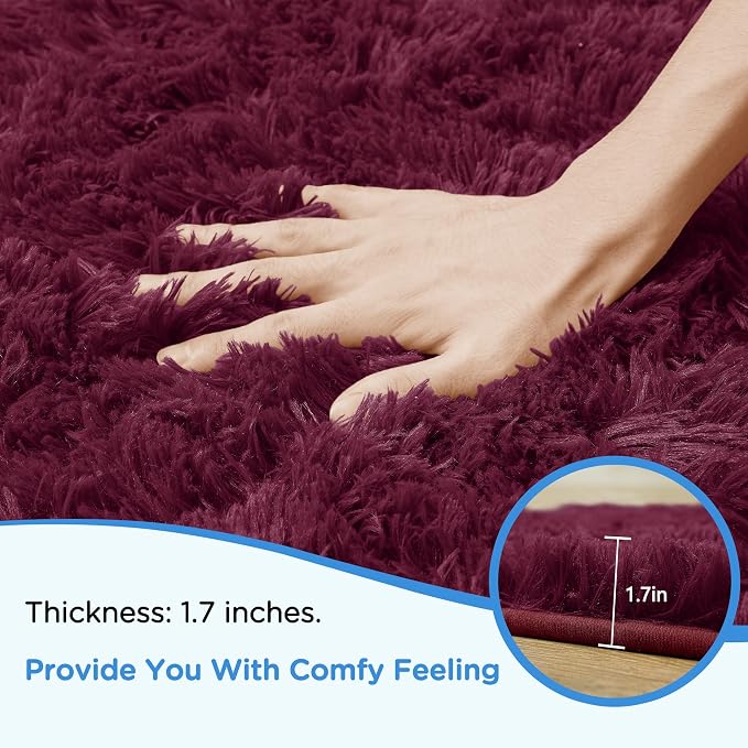 9x12 Burgundy Area Rugs for Living Room, Large Fluffy Shag Rug for Bedroom Kids - Image 5