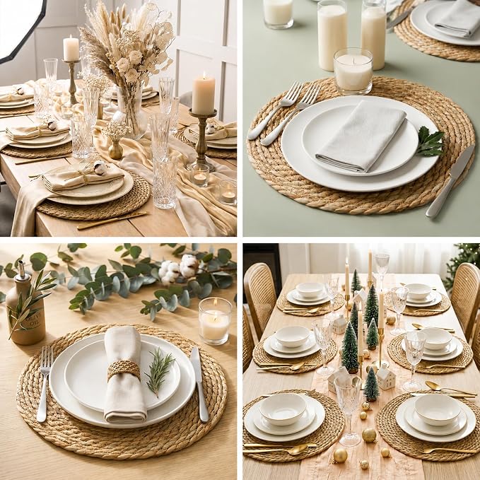 Set of 12 Round Woven Placemats, 13 Inch Rattan Chargers - Image 5