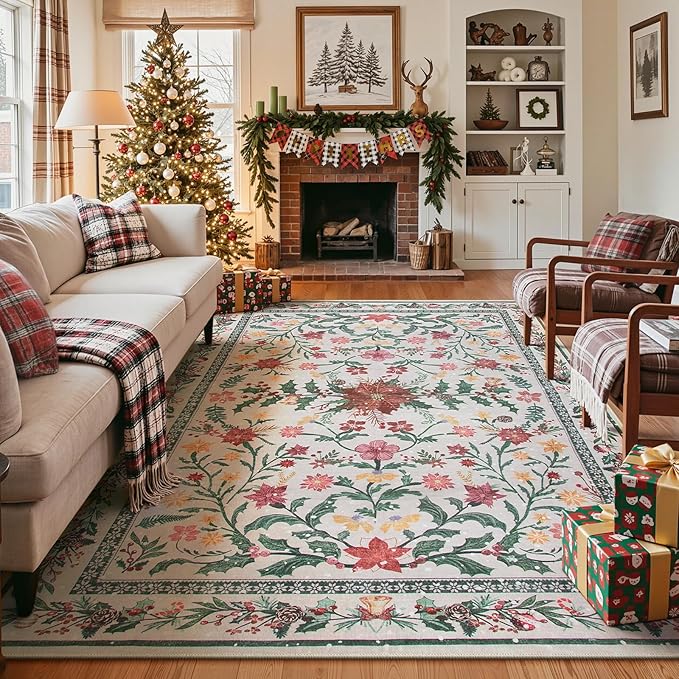 Wonnitar Christmas Rug for Living Room, Christmas Home Decor 8x10 Washable Rug by Wonnitar