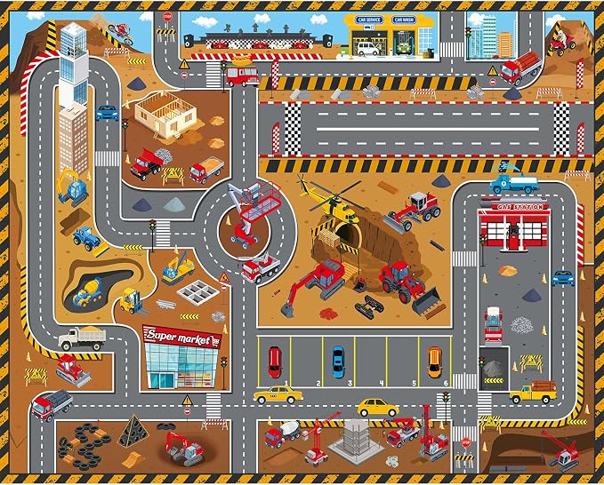 Kids Car Rug Play Mat 6x9 Ft, Non-Slip Washable Construction Site Playroom Rug - Image 8