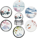 Drink Coasters Set of 6 with Holder, Japanese Cherry Blossom and Fujiyama by BUYIDUI