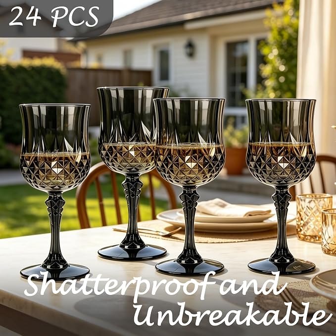 24Pack Plastic Wine Glasses, 7oz Vintage Goblets - Image 3