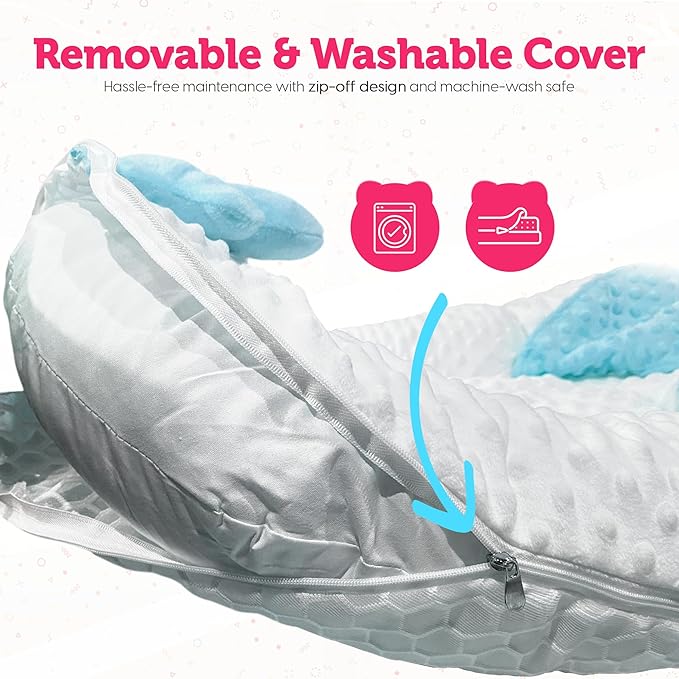 Baby Lounger for Newborn & Infant – Penguin Cozy | Quilted-Padding Center, Adjustable Safety Strap, 100% Cotton Cover, Washable Portable Infant Support Cushion by Sprinta