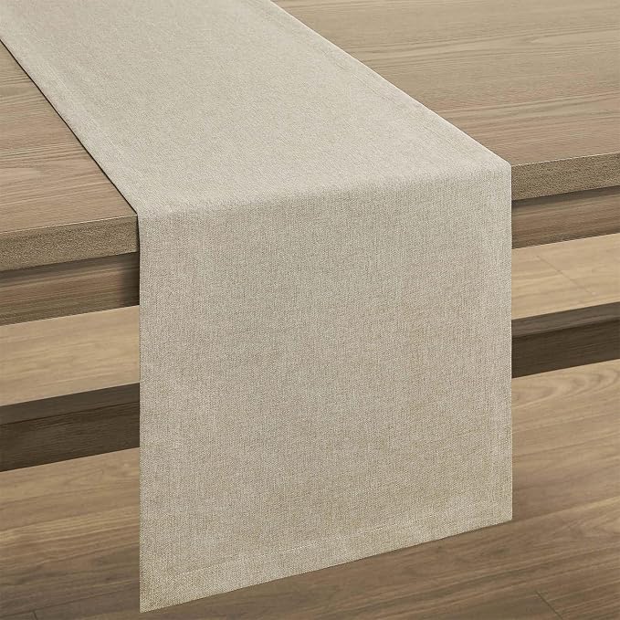 Basic Linen Style Table Runner, 14x36 Inch Natural | Mitered Corner Design - Image 7