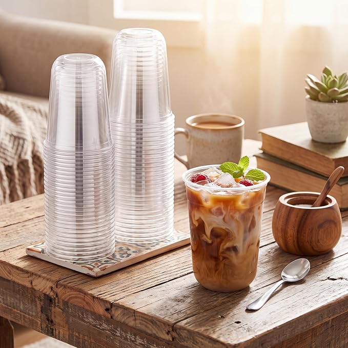 Ziliny 100 Pcs Disposable Stemless Glasses 16oz Crystal Plastic Wine Glasses - Image 2