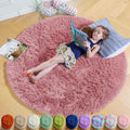 Blush Fluffy Round Rug 5Ft for Bedroom, Fuzzy Plush Circle Area Rugs for Baby by Amdrebio