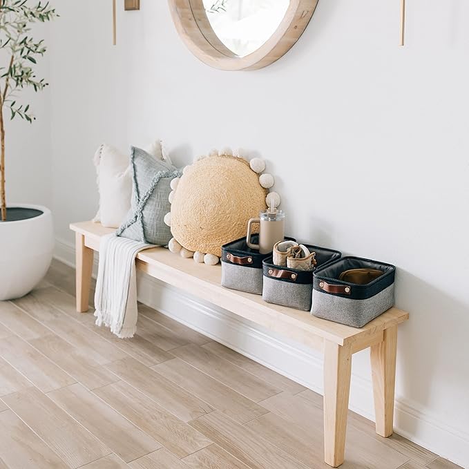 OrganiHaus Small Fabric Storage Baskets for Shelves 3 Pack, 12x8in Closet Storage Bins for Shelves, Cloth Baskets for Organizing, Linen Closet Organizers, Fabric Basket, Gray/Black