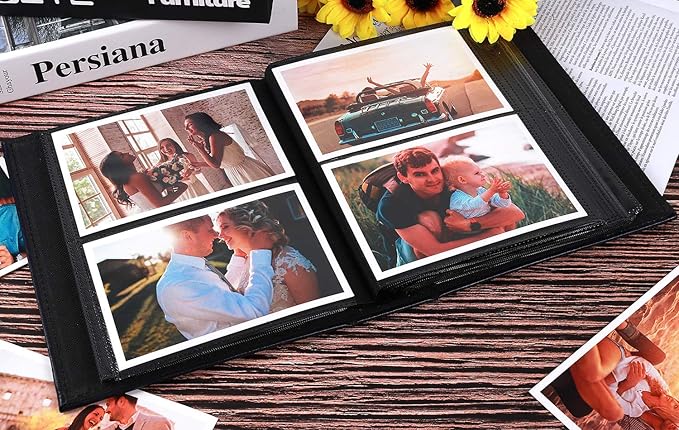RECUTMS Photo Albums 4x6 Photos 200 Pocket Black Pages Album PU Leather Slip In Photo Picture Small Album For Family Anniversary Wedding Memo Slot Children Holiday Album（Grey）
