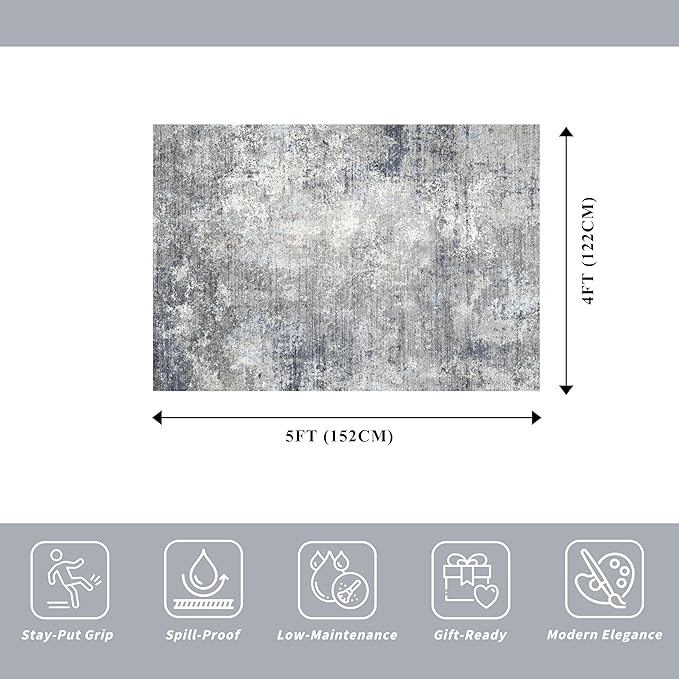 4x5 Washable Entryway Rug – Non-Slip Modern Abstract Indoor Area Rug - Image 2