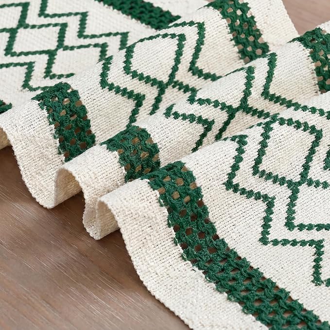 Artoid Mode Forest Green Stripe Diamond Woven Table Runner 12x48 Inch | Holiday - Image 6