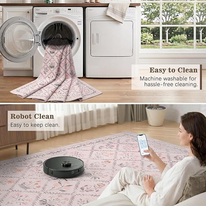 DCX Washable 4x6 Pink Floral Rug - Image 6