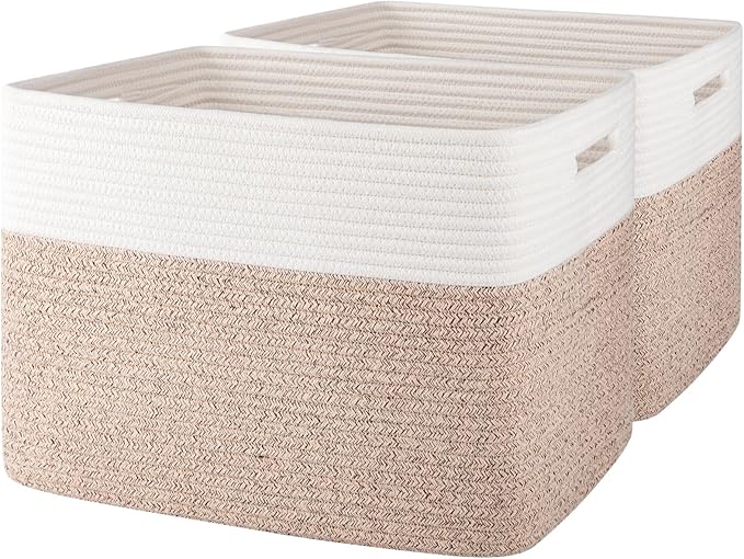 OIAHOMY Storage baskets for Shelf, Toy Storage Basket, Collapsible Storage Bins, Blanket Basket Living Room, Closet Storage for Bedroom, 16.5 x 13 x 12 Inches-Pack of 2-Brown