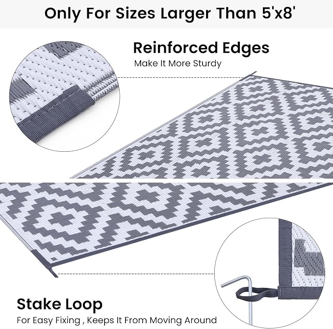 Smiry Waterproof Outdoor Rug 9x12 ft, Reversible Plastic Straw Patio Camping - Image 4