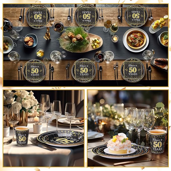 Pickmesh 250 Pcs 50th Birthday Party Supplies Decorations Serve 50 Black Gold - Image 5
